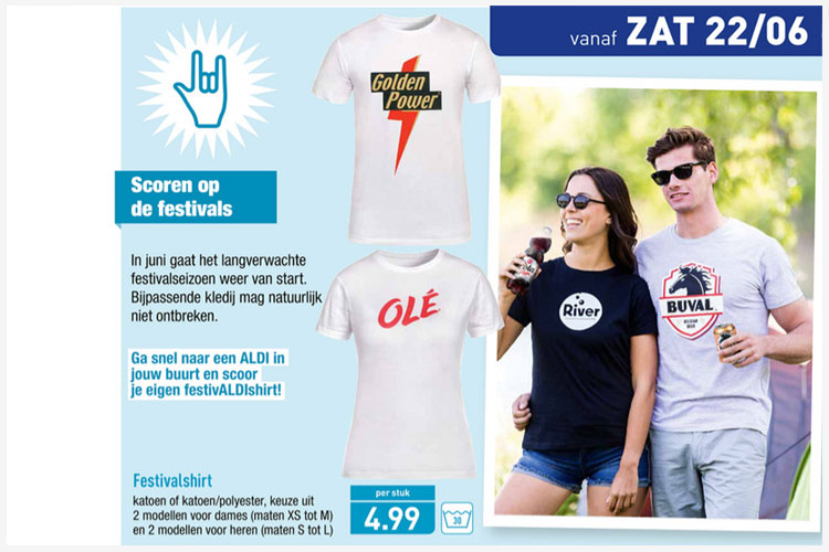 Festival-T-shirts met Aldi-merken